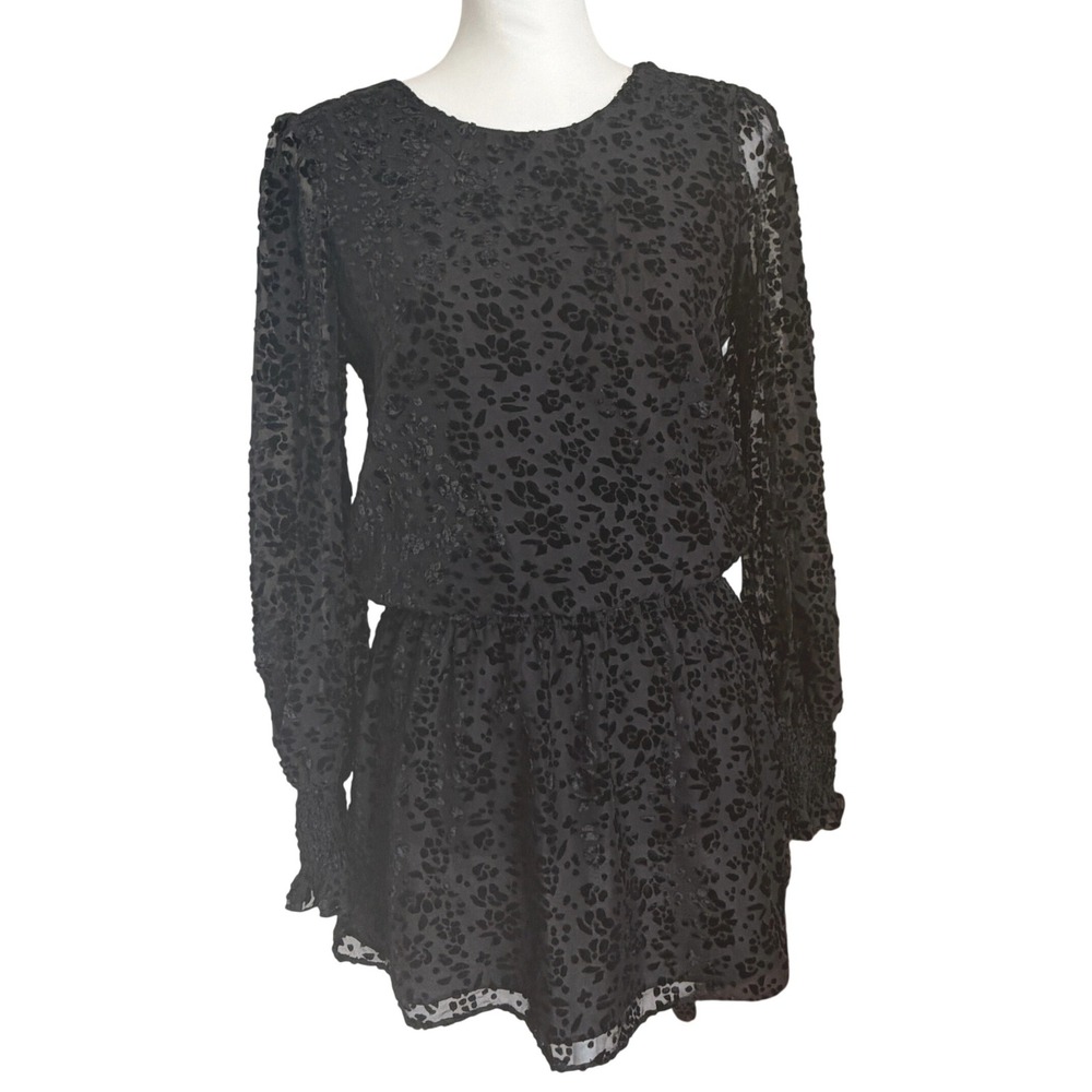 Parker XS Black Floral Velvet Burnout Sheer Long Sleeve Mini Dress Whimsygoth
